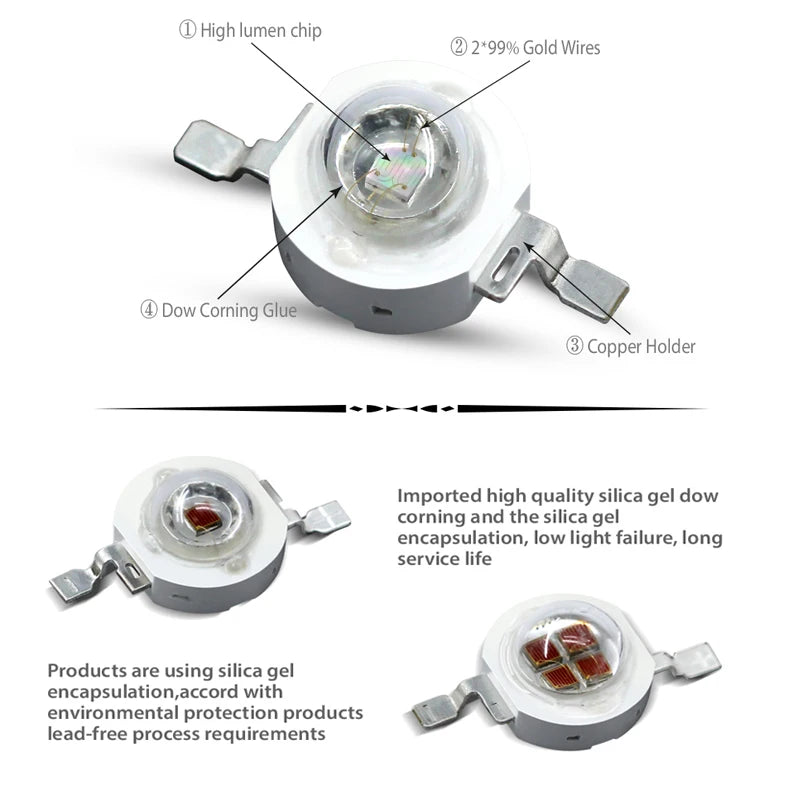 10-100pcs 1W 3W High Power LED Light-Emitting Diode LEDs Chip SMD Warm White Red Green Blue Yellow SpotLight Downlight Lamp Bulb