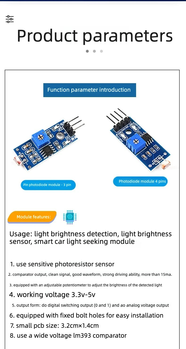 10pcs 3 Pin 4 Pin Photoresistor Sensor Module Light Detection LDR for Arduino Light Control Switch DIY