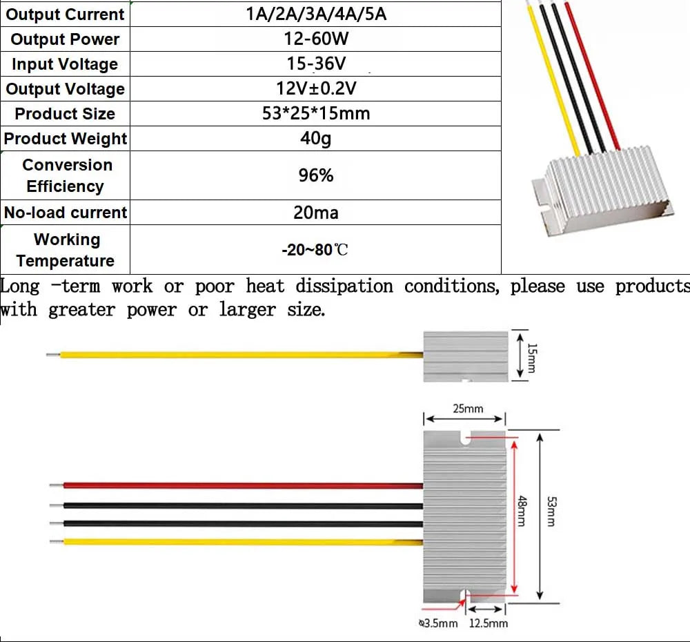 24V to 12V 2A-5A Power Buck Converter Voltage Transformer Waterproof Regulator Reducer Module Power Supply DC Buck Converter