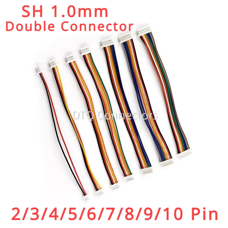 10Pcs Mini Micro SH 1.0mm 2P 3P 4P 5P 6P 7P 8P 9P 10Pin JST Double Connector Plug Wires Cables 100MM SH1.0
