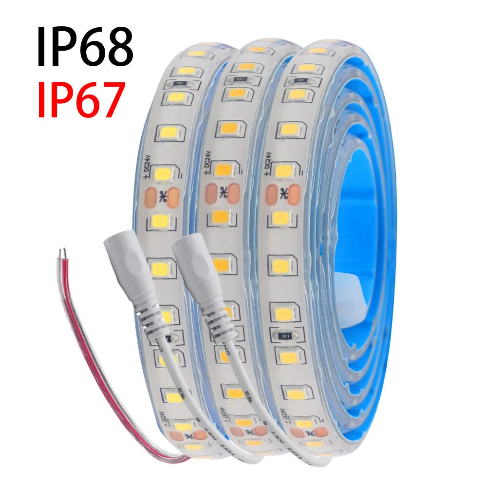 IP68 IP67 Waterproof LED Strip Light 2835 12V 24V DC Natural Warm White 120LED/m Super Bright Flexible Led Tape Lamp 0.5m 5m 10m