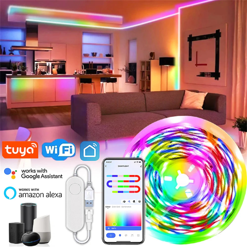TUYA LED Strip Light Smart Wifi RGBIC Dreamcolor Ribbon Lighting USB 5V WS2812B Addressable Light Lamp Support Alexa Google