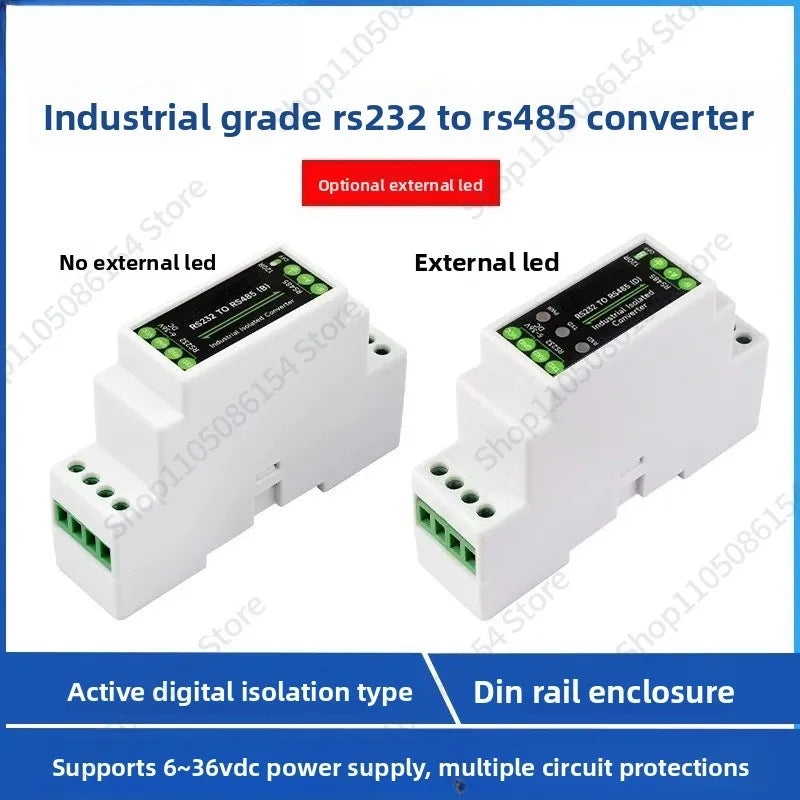 Rail RS232 to RS485 Serial Communication Converter Module, Active Digital Isolation, Industrial Communication
