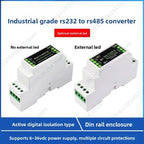 Rail RS232 to RS485 Serial Communication Converter Module, Active Digital Isolation, Industrial Communication