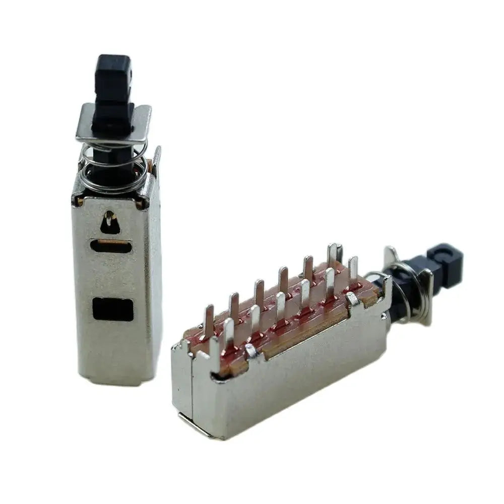 10PCS 12Pin PS42F42 Right Angle PCB Latching Push Button Switch  DPDT Double Pole Self/No-Locking Key Power Switches