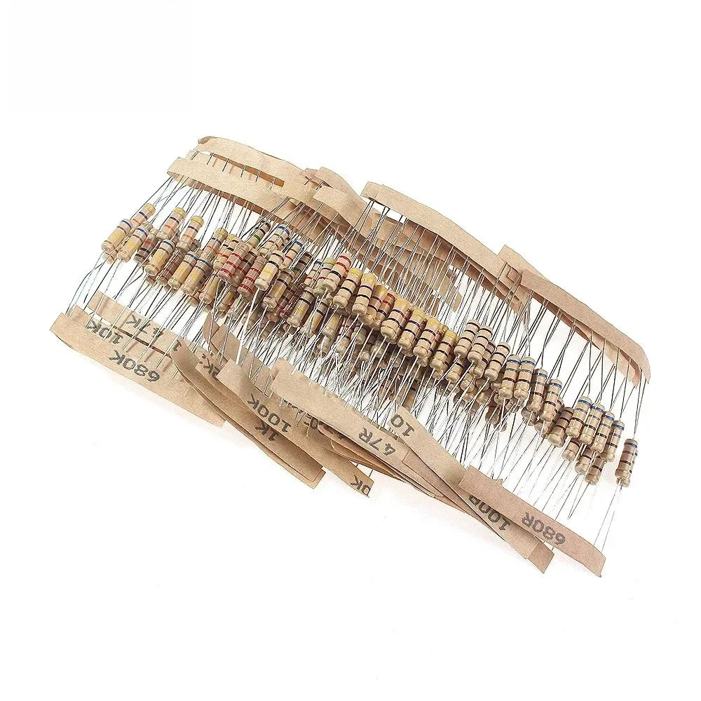 200PCS 5% 1W Carbon Film Resistor Assorted Kit 20 Values 10 Ohm-1M Resistor Pack 6.8K 10K 22K 47K 68K 100K 470K 1M Ohm