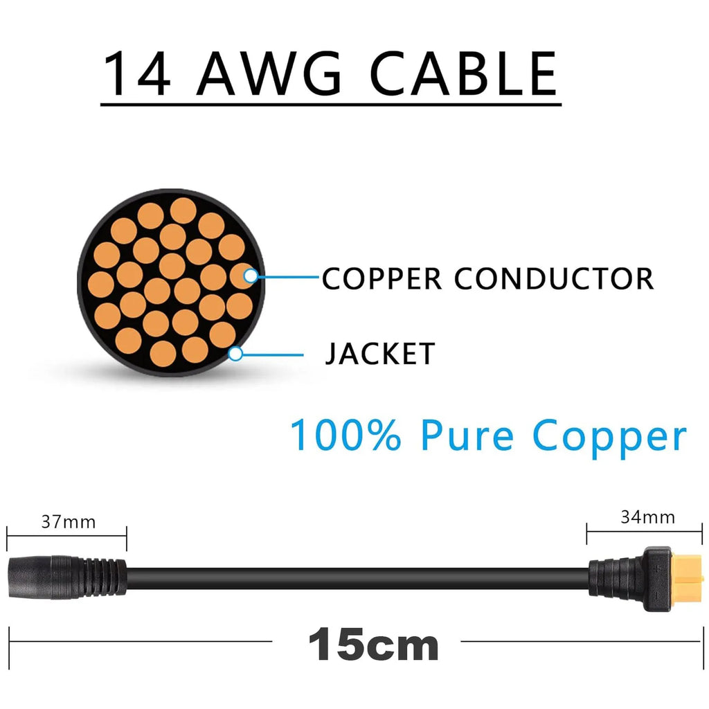 1pc XT60 Female to DC 8020 8.0mm x 2.0mm Female Adapter Cable Connectos Solar Generator Portable Power Station 14AWG