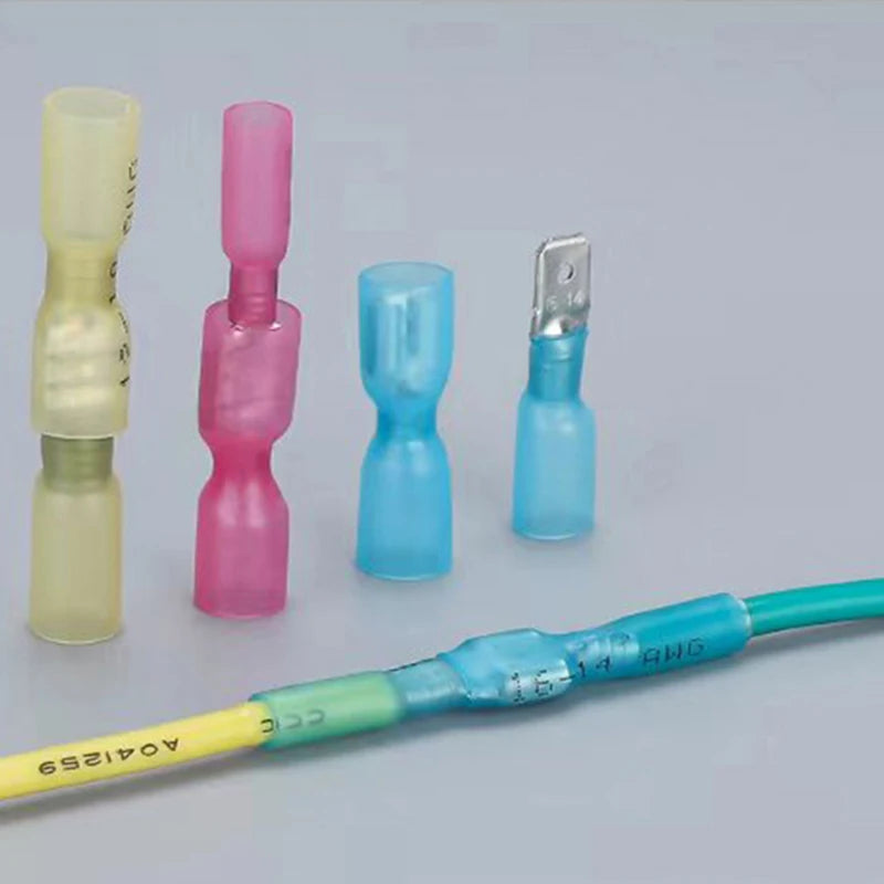 50Pcs Heat Shrink Insulated Spade Terminals Male Female Splice Cable Kit Fast Disconnect Butt Wire Connectors Waterproof
