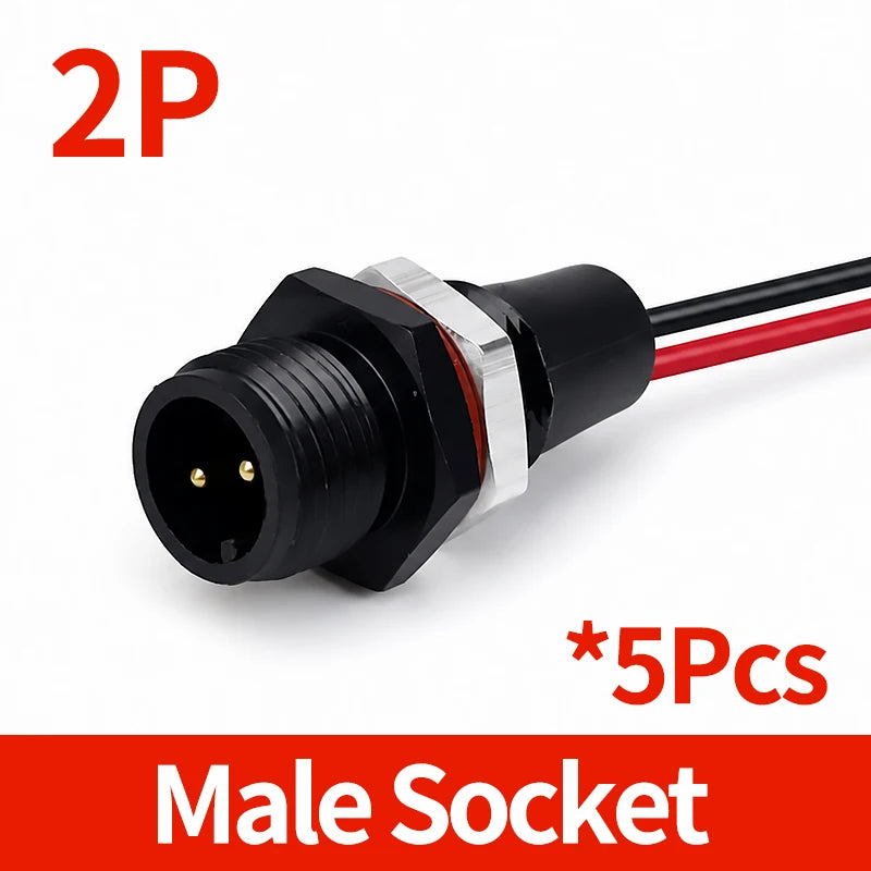 5PCS M12 IP65 Waterproof Aviation Connector 2 3 4 5 6 8 Pin Metal Panel Mount Male Plug Socket Pigtail Cable for Industrial Use