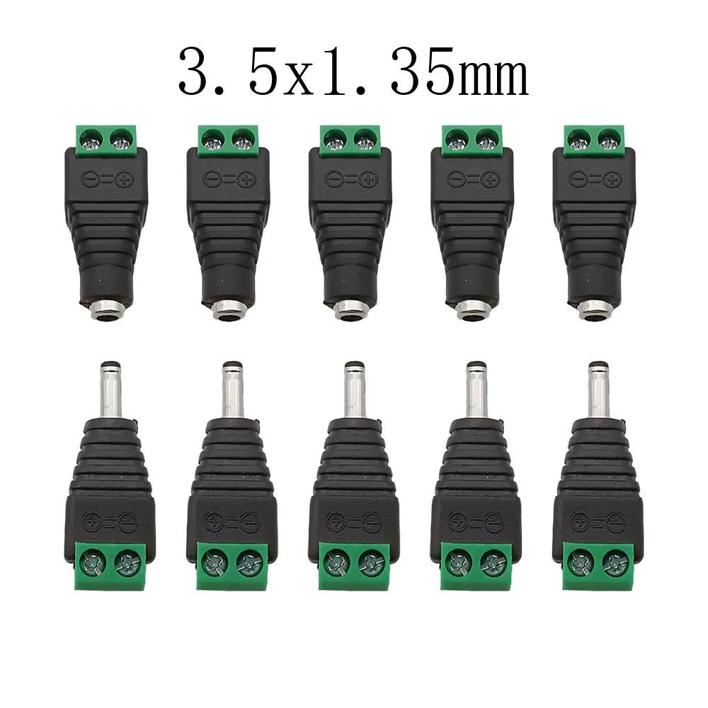 10Pcs DC 12V Male Female Socket Connectors 3.5 x 1.35mm DC Power Plug Jack to Screw Terminals Adapter for Led Strip Light DIY