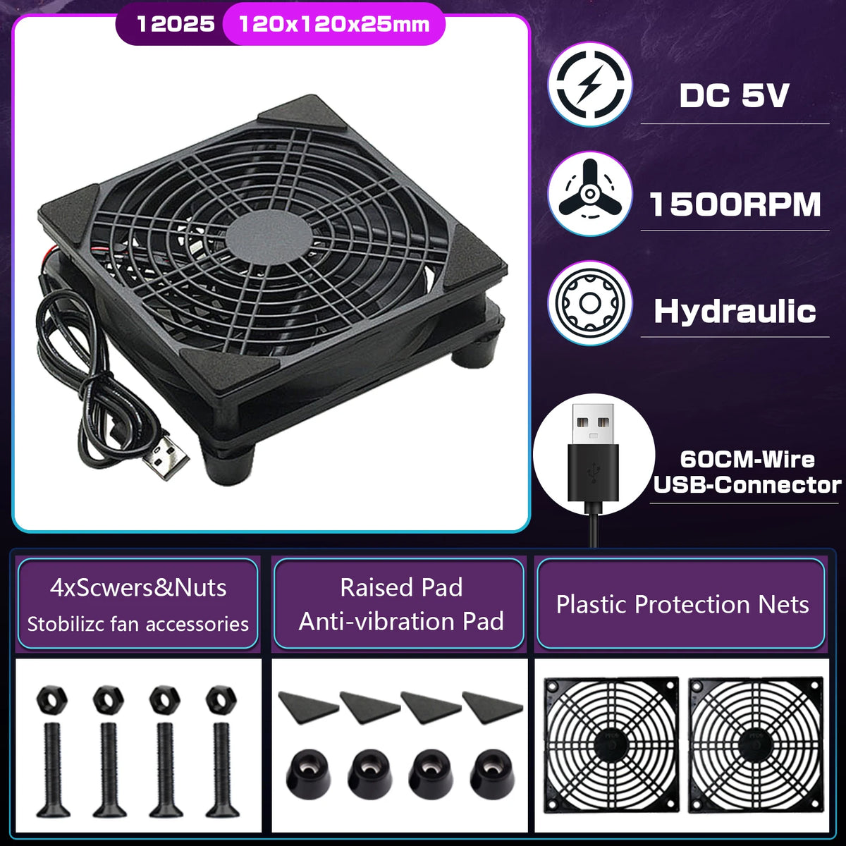 YOUNUON 5V USB Router Fan 80mm/92mm/120mm/140mm/240mm  DIY /TV Box /Desktop Fan  W/Protectiong Net