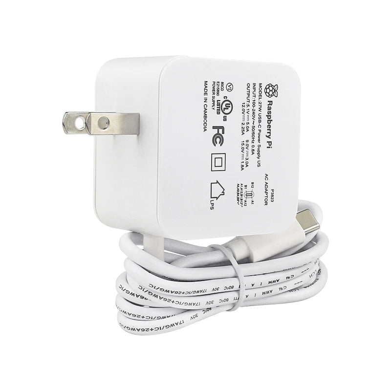 Official Raspberry Pi 27W USB C Power Supply Compatible for PD Charing EU US UK Plug 5.1V 5A for Raspberry Pi 5