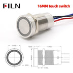 FILN 16/19/22mm Stainless Steel Touch Push Button Switch Dual Color LED Red Green Waterproof IP68/IP69K DC 12V/24V Momentary