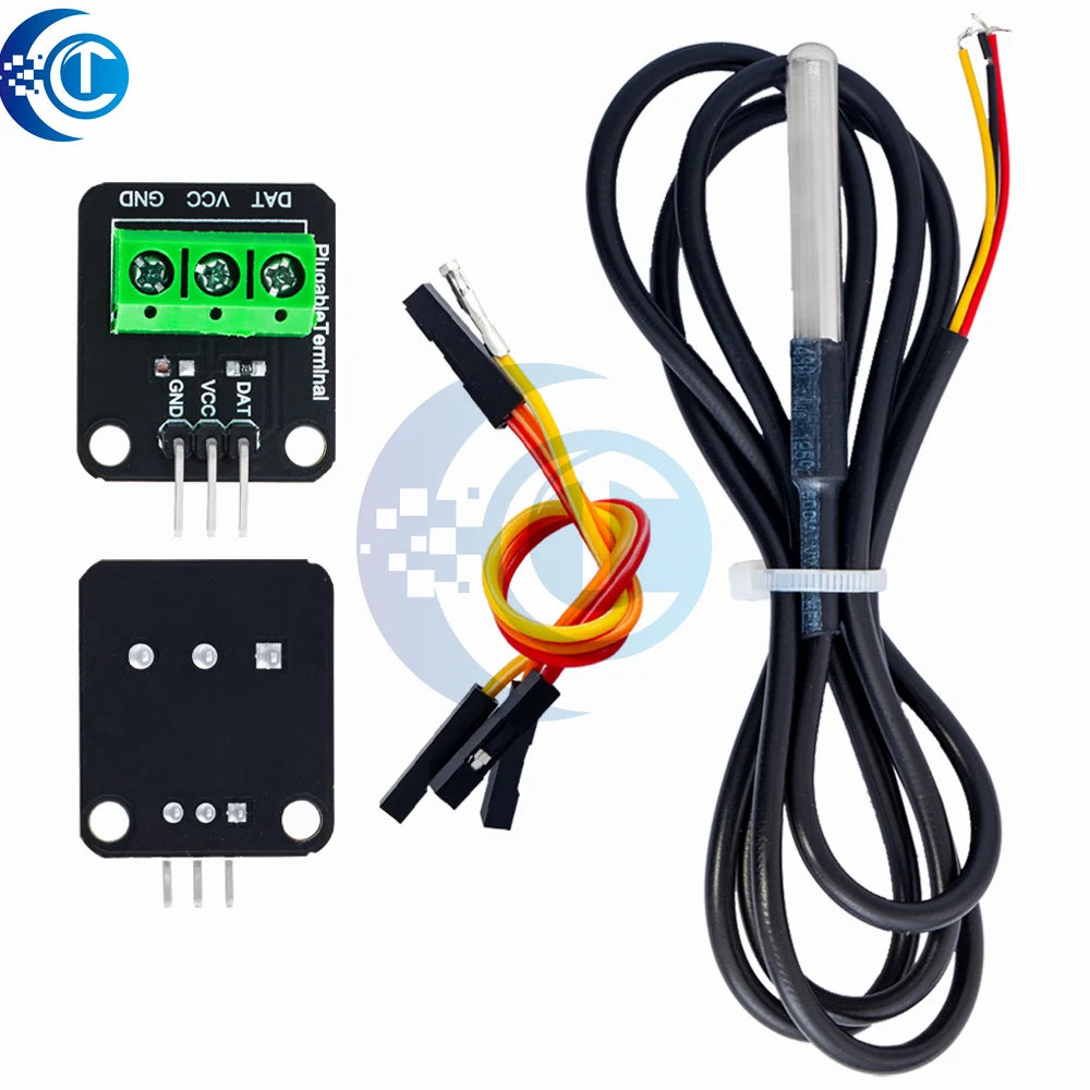 Waterproof DS18B20 Temperature Sensor Module Kit  100CM Digital Sensor Cable Stainless Steel Probe Terminal Adapter For Arduino