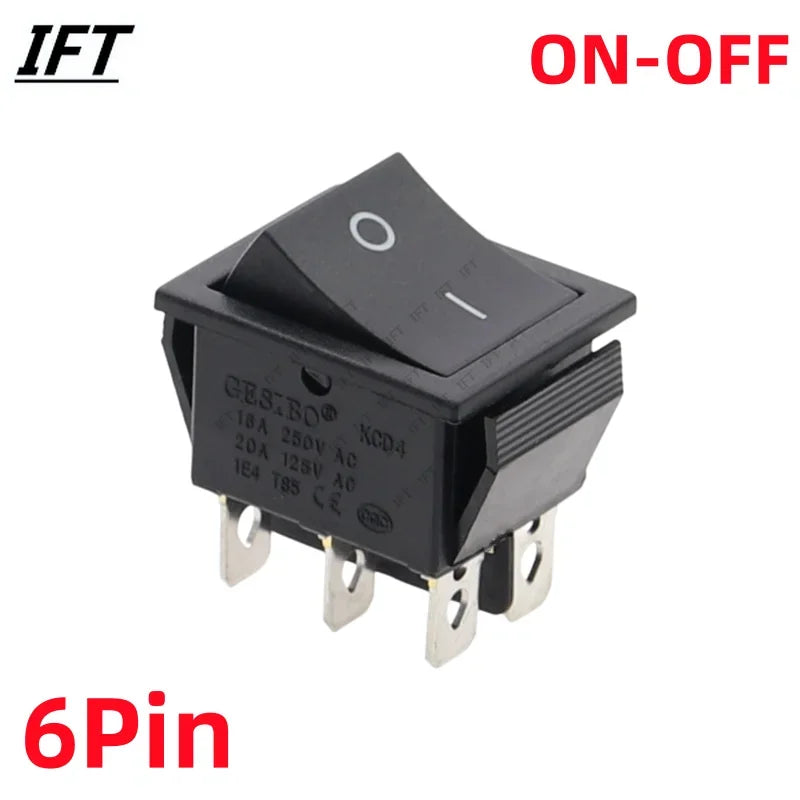 1PCS KCD4 Black Rocker Switch Power Switchs ON-OFF-ON 2/3 Position 4/6 Pins The arrow is Reset/Latch 16A 250VAC/ 20A 125VAC