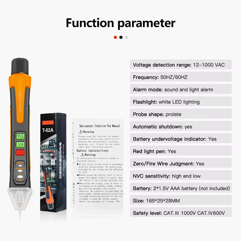 Non-Contact Voltage Tester Pen Smart Voltage Detector Infrared Indicator 12-1000V Test Pencil Breakpoint Finder With Flashlight