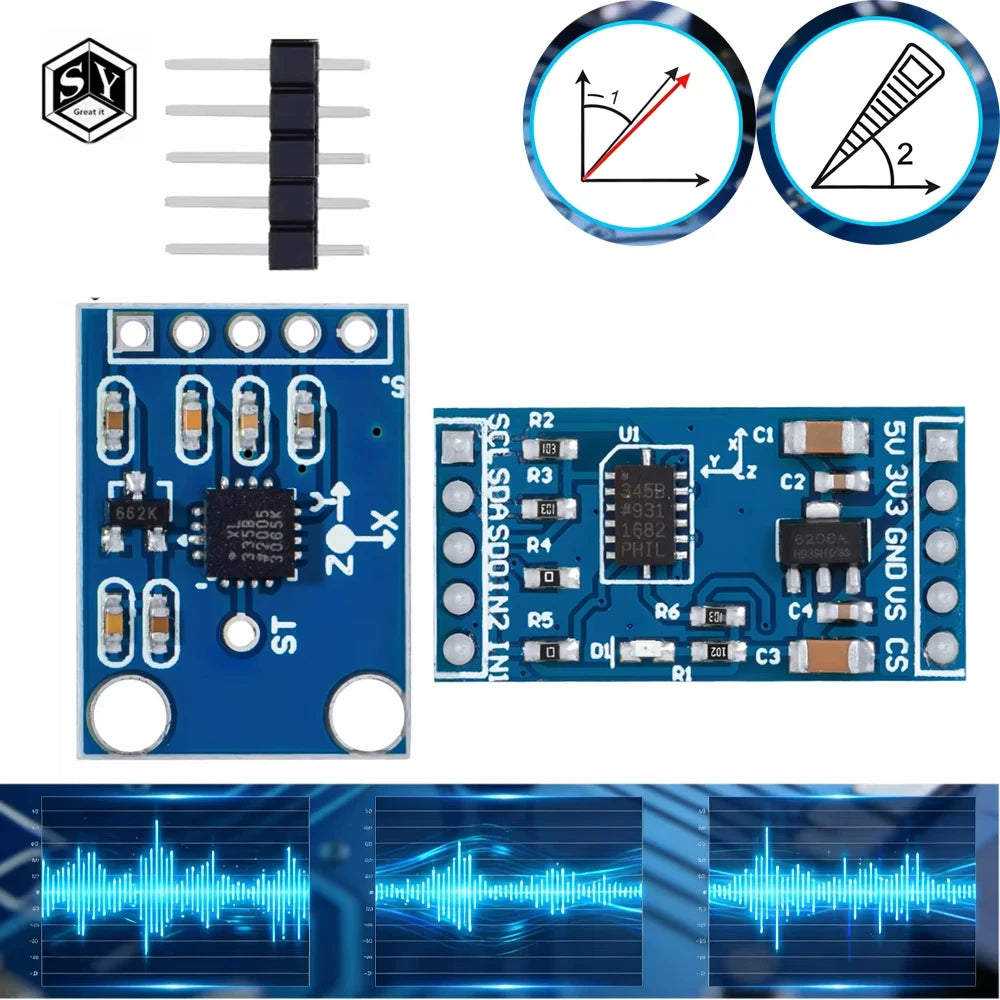 GY-61 ADXL335 / ADXL345 Triaxial Accelerometer Module Set, Analog  Digital Vibration Sensor Kit for Arduino