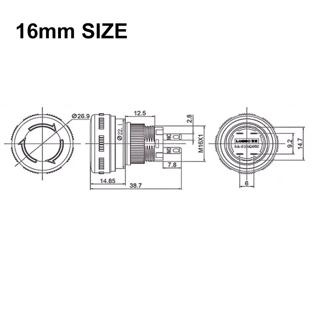 16/22mm Plastic Emergency Stop Power Push Button Switch Anti-slip IP65 Waterproof Mushroom Head Rotation Reset 1NO 1NO1NC