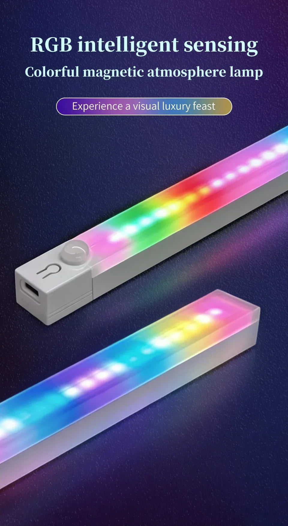 30cm 50cm Magnetic LED RGB Cabinet Light with Motion Sensor USB-C Wireless Night Light with 5 Modes for Closet Gaming Atmosphere