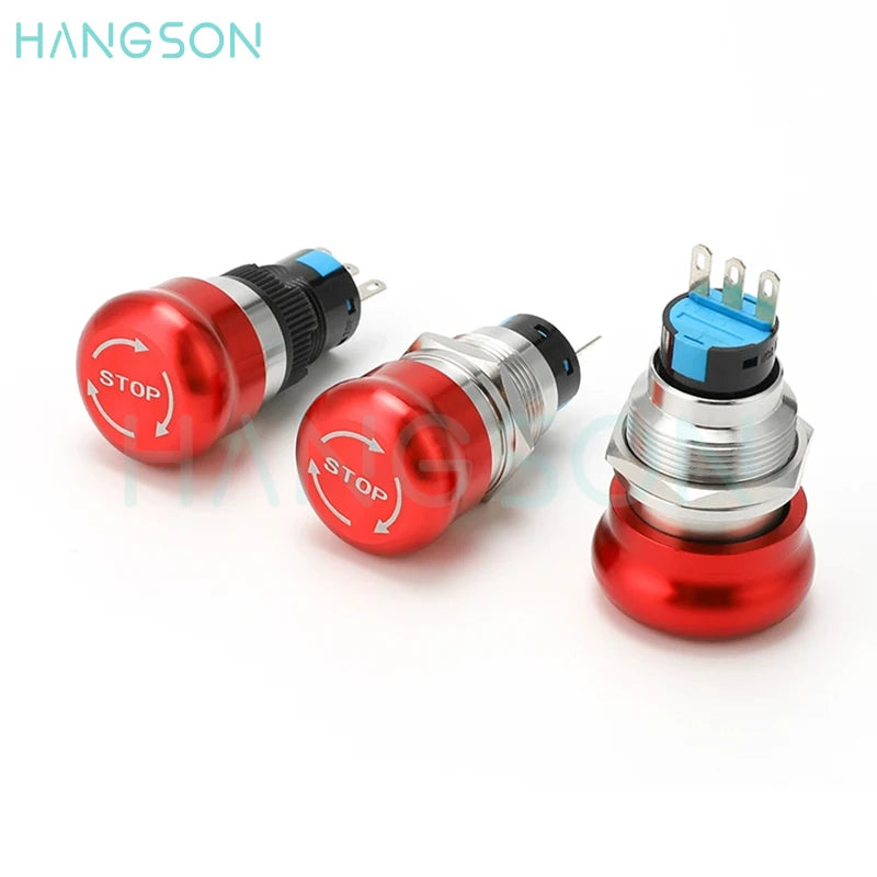 Metal Emergency Stop Push Button Switch Latching 12V-250V Stainless Steel Red Mushroom 16 19 22 25MM 1NO1NC Momentary