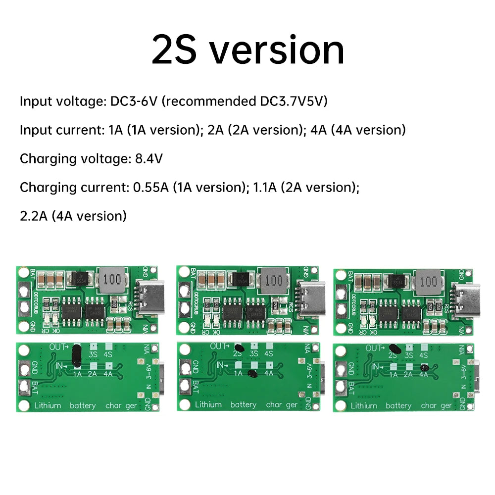 Type-C BMS 2S 3S 4S 1A 2A 4A 18650 Lithium Battery Charger Board Step-up Boost Module Li-Po Polymer Li-Ion Charger 8.4V 12.6V