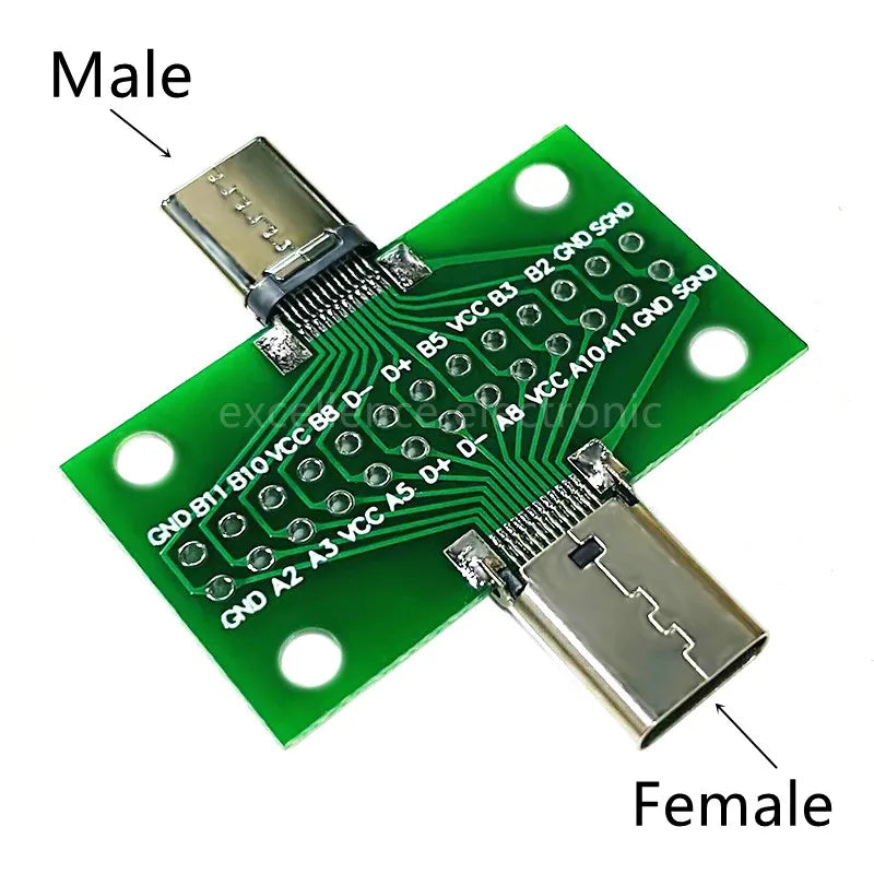 1/2/5pcs Type-C Male Female USB 3.1 Test PCB Board Adapter Type C 24Pin 2.54mm Connector Socket For Data Line Wire Cable Transfe