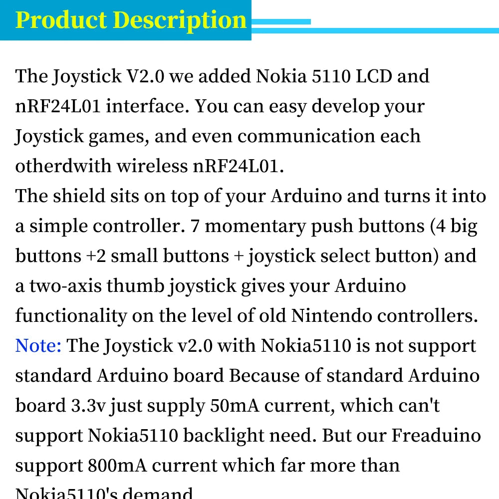 Gamepad Joystick Keypad Shield PS2 for Arduino nRF24L01 Nk 5110 LCD I2C Interface - Gaming Controller Add-Onmodule