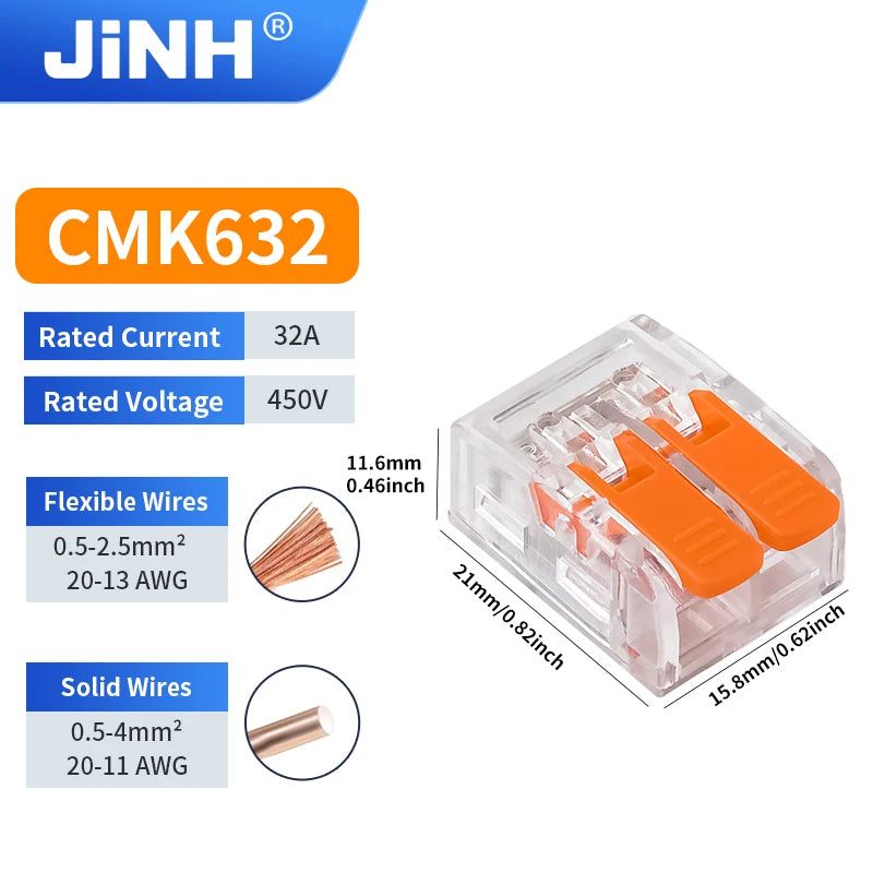 10/20/30/50Pcs Orange Electrical Splicing Compact Quick Lever Wire Connector Lighting Terminal Blocks Wide Capacity 0.2-4mm²