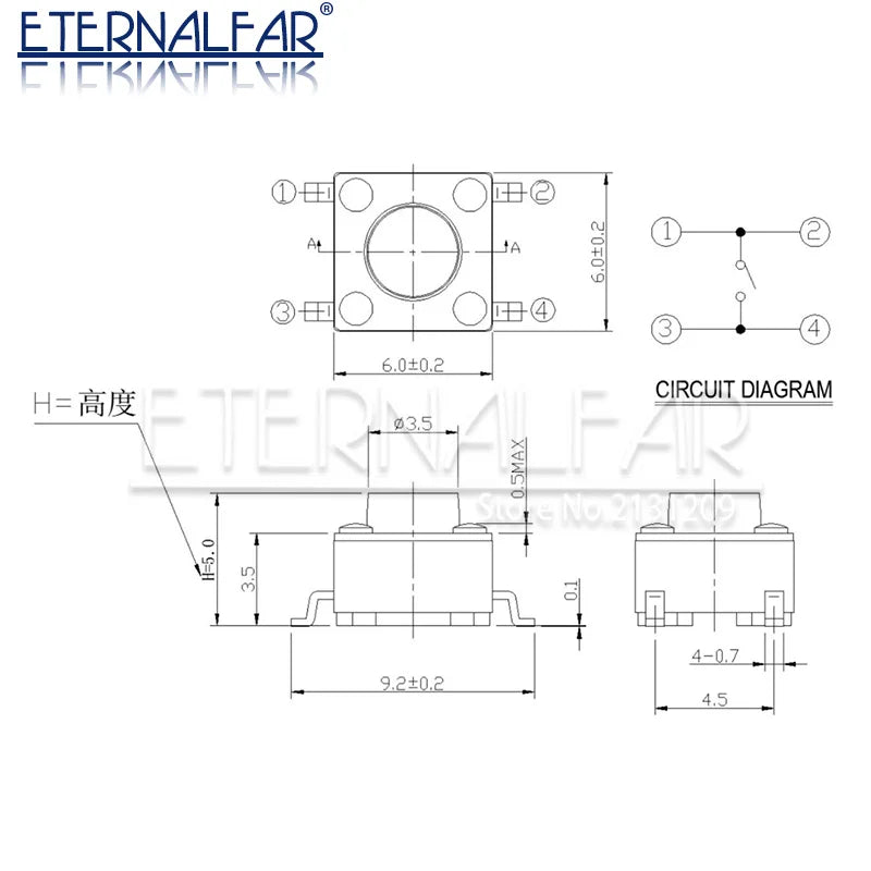 Tact Push Button Switch 12V Copper 4PIN DIP2 SMD Micro Switch 6X6X5 4.3 5 5.5 6 7 8 9 10 11 12 13 15MM TV Toys Home Use Button