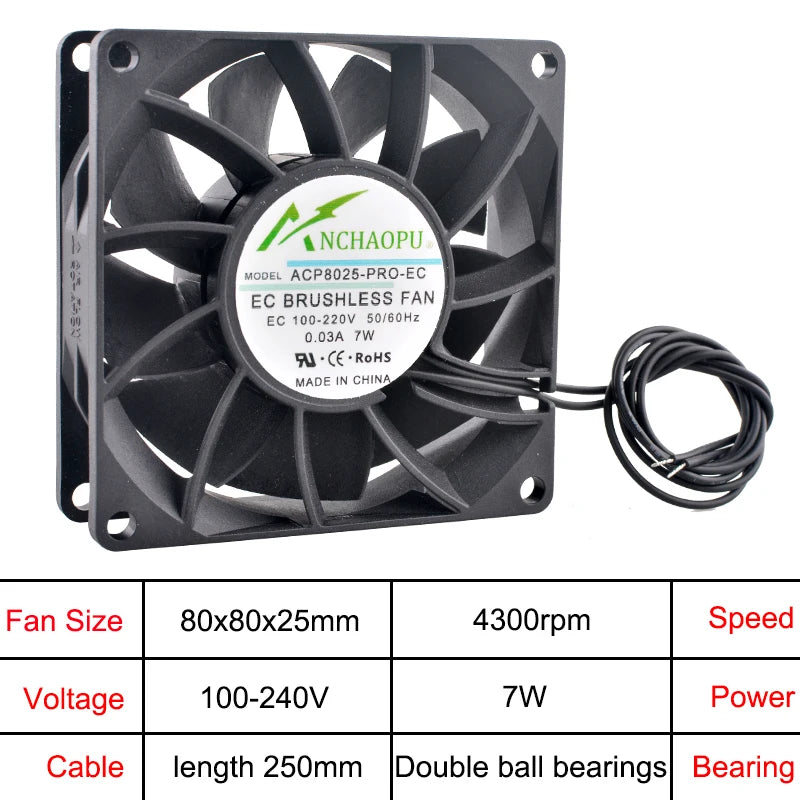 ANCHAOPU EC Brushless Axial Cooling Fan 40-140mm AC 110V-240V for Cabinet, Industrial, Server High Speed Ventilation