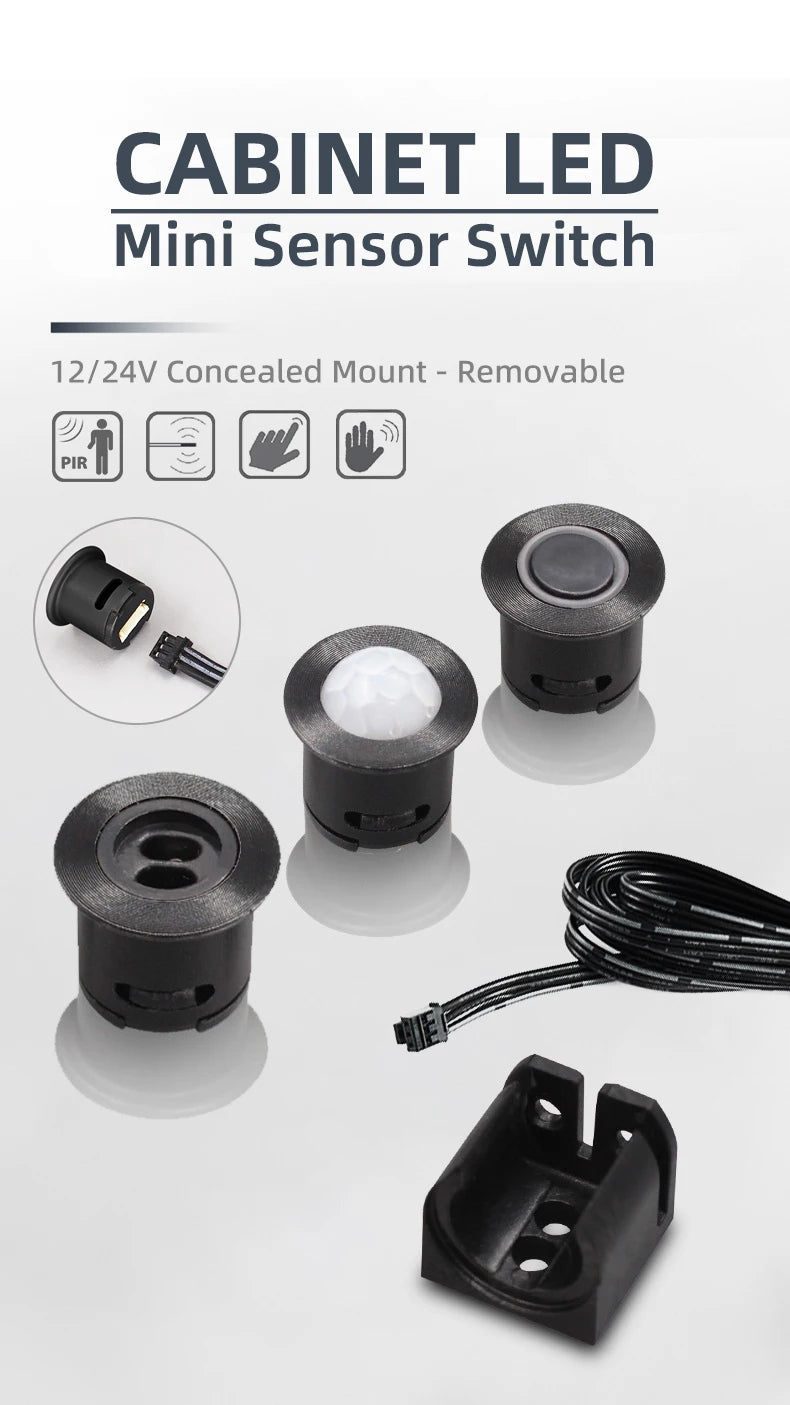 New Mini LED Cabinet Light Sensor Switch 12V 24V Touch/Hand Sweep/PIR Motion/Door On/Off Kitchen Wardrobe Lamp Control Removable