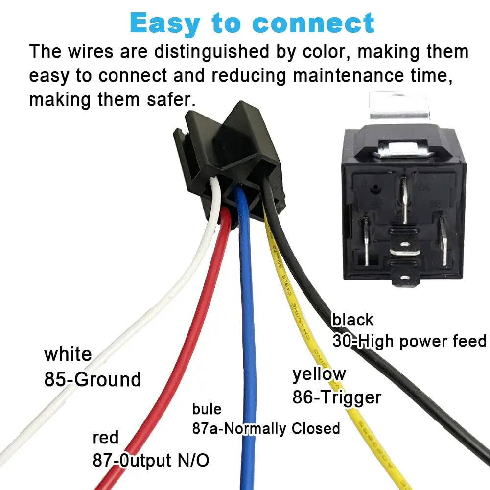 12V 5pin 40A Car Relay with SPDT Harness Sockets Color-Labeled Wires for Automotive Truck Van Motorcycle Boat Waterproof Relay