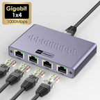 1000Mbps Ethernet 1x4 Splitter Gigabit RJ45 Cat6 LAN Internet 1 in 4 out Extension Coupler for PC Laptop Router Digital TV Box