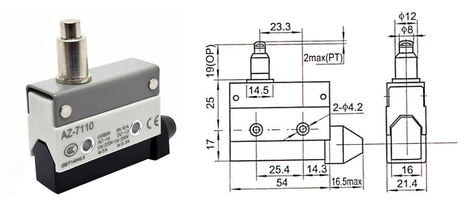 YIDI Waterproof Micro Limit Switch 10A 250V Roller Lever Arm AZ-7312 AZ-7311 AZ-7121 Horizontal Type