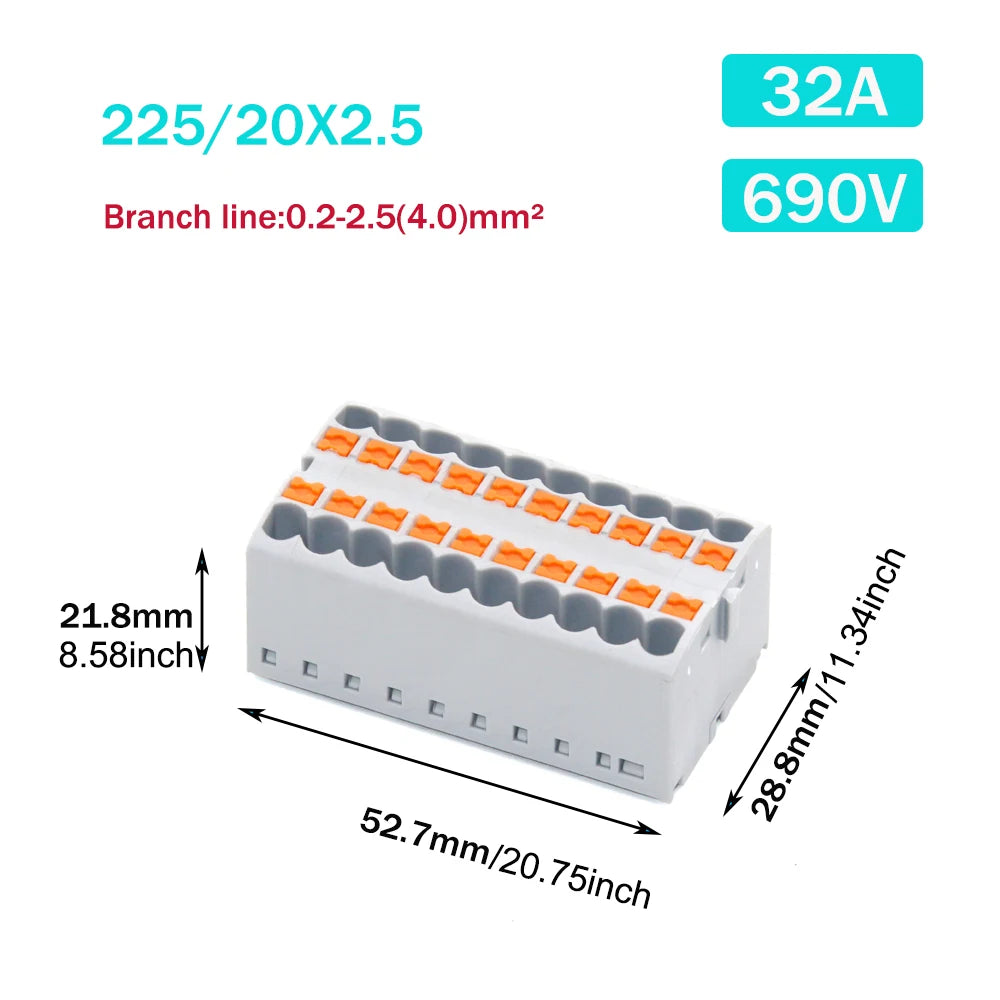 1PCS Wire Electrical Connectors PTFIX 2.5mm Wire Merging And Branching Device Push-in Terminal Block Connector Mount On Din Rail
