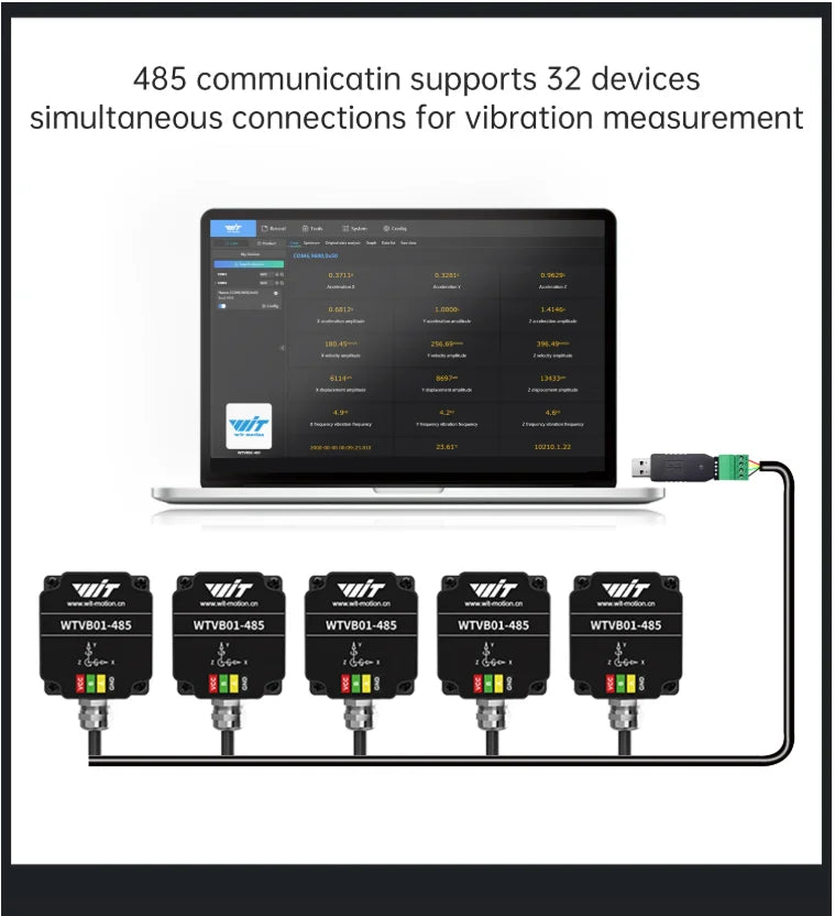 WitMotion WTVB01-485 IPX8 Vibration Sensor 3axis (XYZ) Modbus Vibration Analyzer Displacement(Acceleration +Speed+Amplitude)