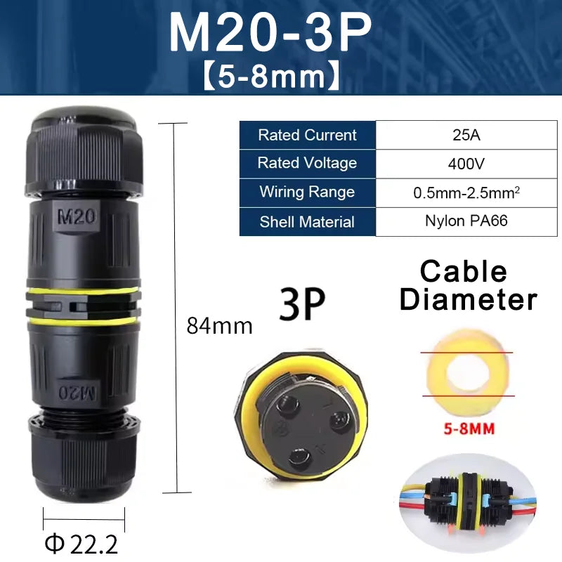 IP68 M20 Waterproof Connector Electric Junction Box 2/3Pin Screw Connection Solderless for 5-12mm Cable,Adapter Terminal Outdoor