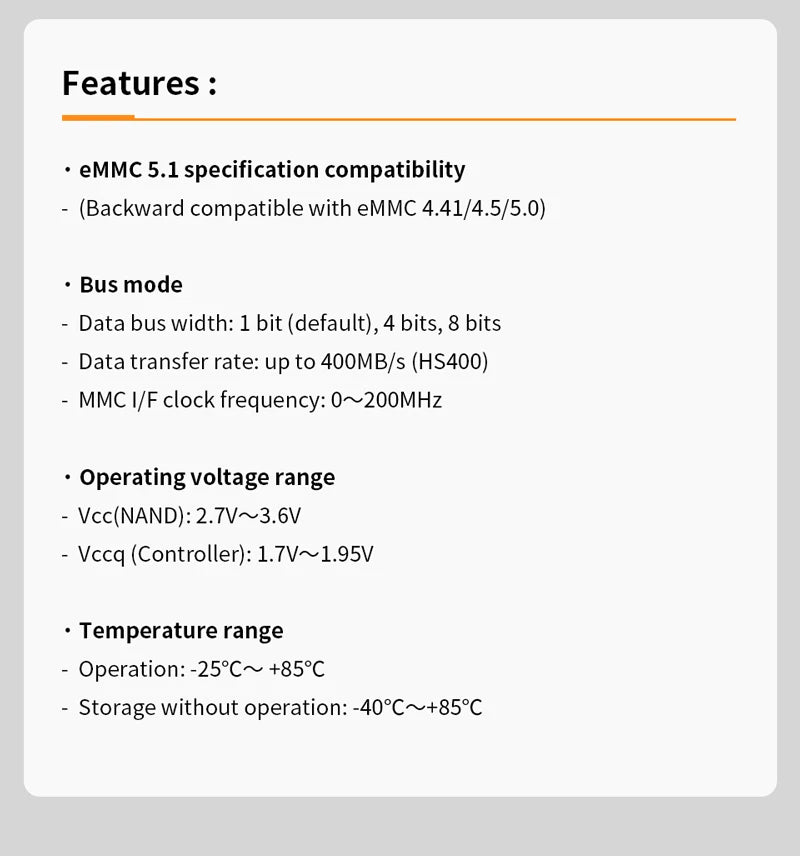 Orange Pi EMMC Module 32GB 64GB 256GB EMMC 5.1 Module for Orange Pi 5 Plus 3D NAND Fast Read Write Speeds 400MB/s for Tablet PC