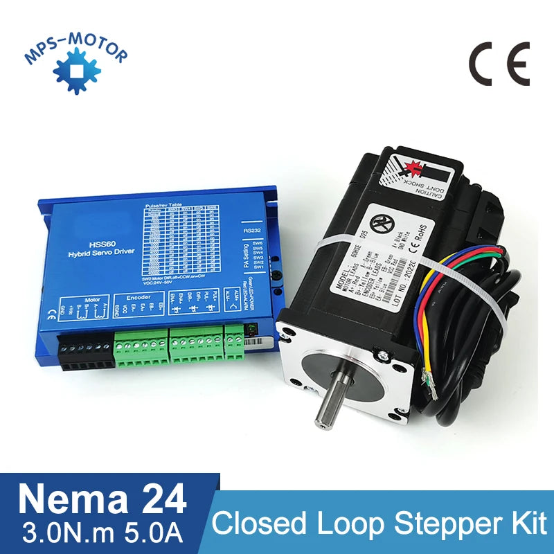 4 Axis 425oz.in 3Nm Nema 24 Closed Loop Stepper Motor With Nema24 Hybrid Step Driver HSS60 3M Encoder Cable Power Supply 36V 10A