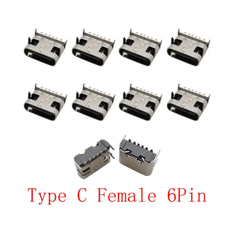 10Pcs USB Connector Type C Female Charging Port Jack 2/6/16 Pin Type-C Socket PCB Soldering SMD SMT DIY Repair Type C Adapter