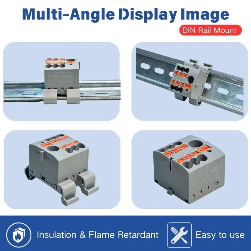 PTFIX 6/6 2.5mm Feed‑Through Terminal Block, 1‑In 6‑Out DIN Rail Mount Wire Distributor for Solid and Stranded Wires Connector