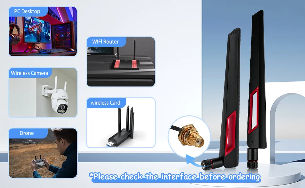 Dual Band 2.4G 5.8G RP SMA Male 12dBi WiFi Antenna + 15cm Adapter Cable for Network Card USB Adapter Security IP Camera