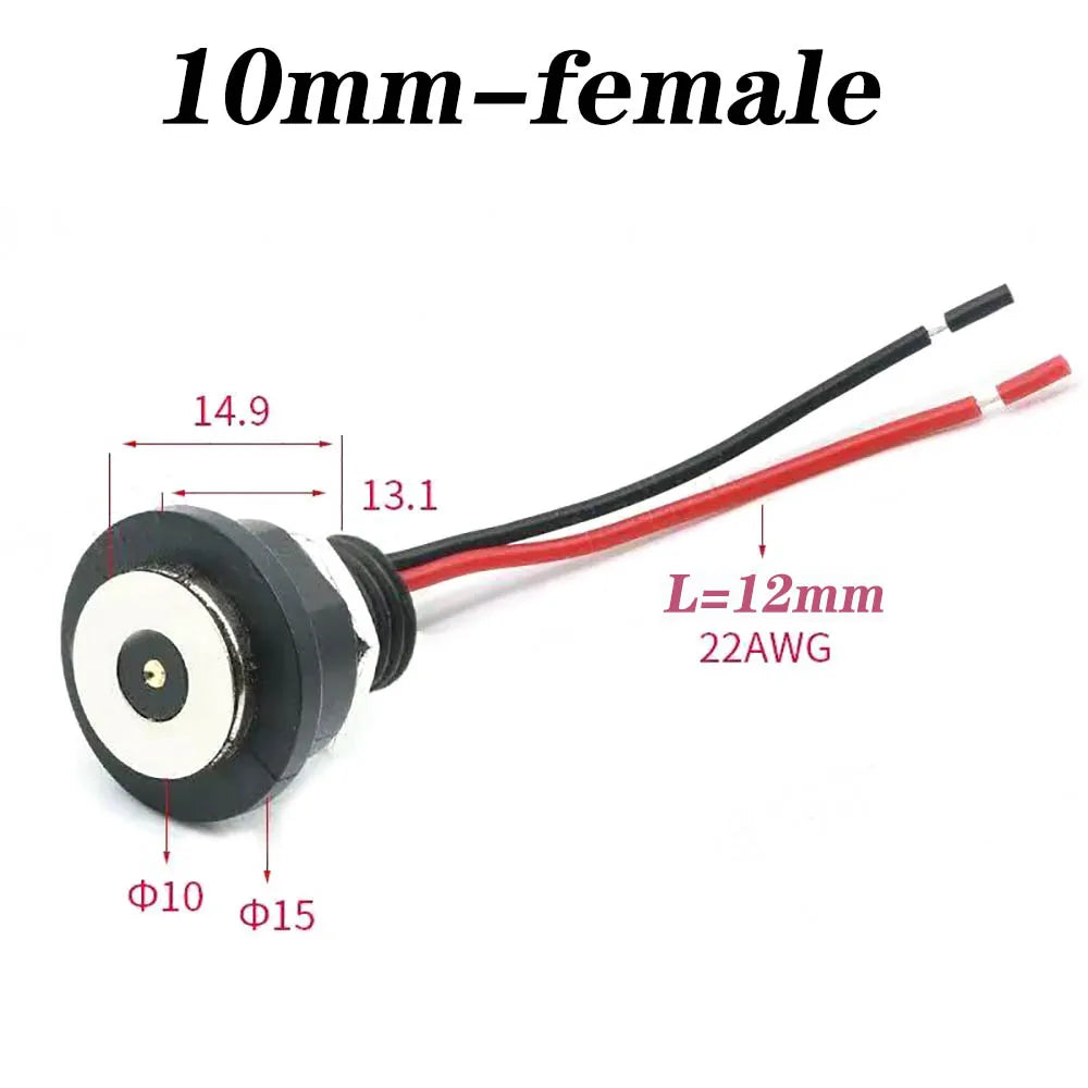 10mm 2A Magnetic Circular PogoPin Connector  Male Female Metal Spring Loaded 1 Pin DC Power Charger 22AWG Wire M12 Threaded