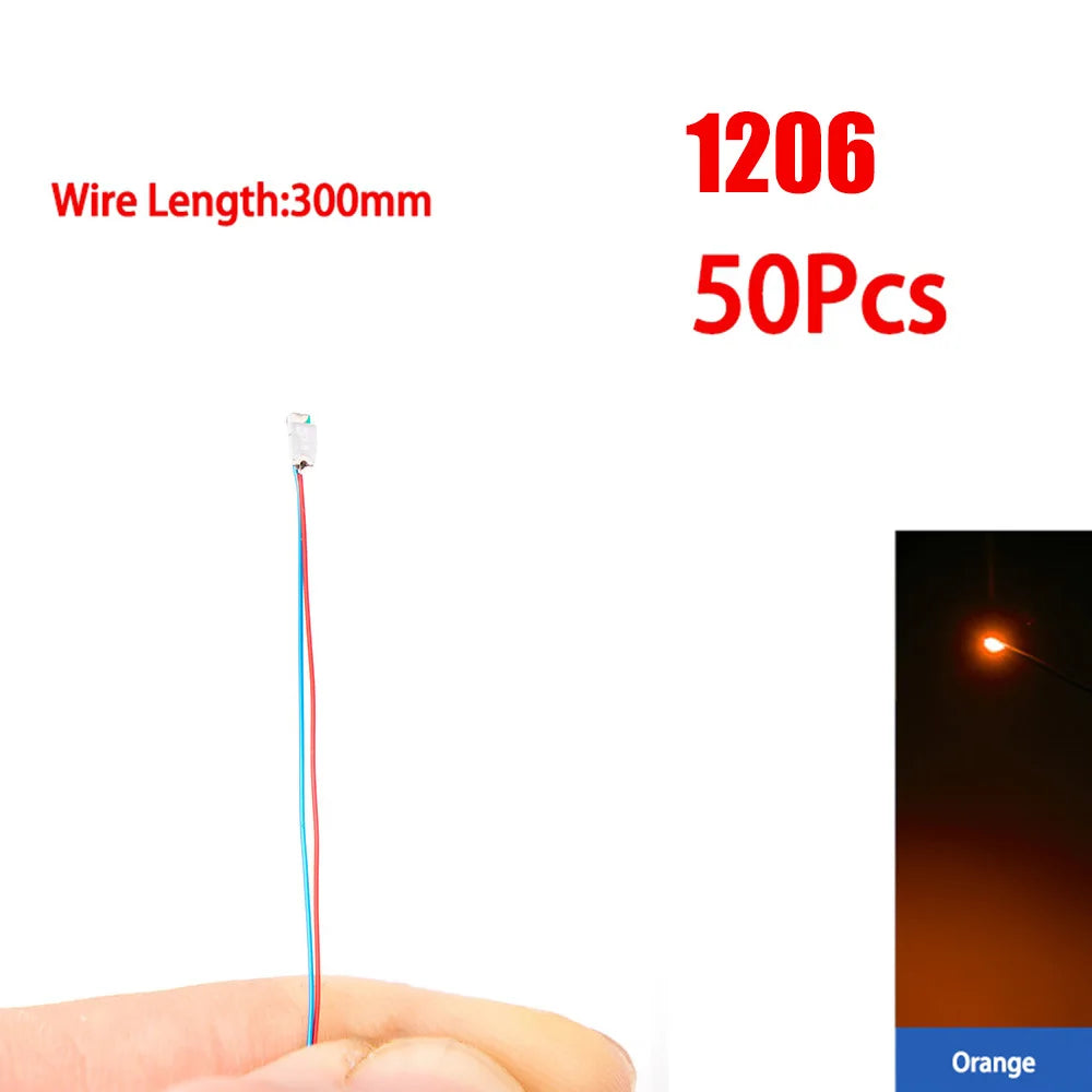 50Pcs DIY Micro SMD 0805 1206 Led Lamp Wired Pre-soldered Micro Litz Wired Chip 30cm 3V Railway Model Kit Toy For Gundam Scenes