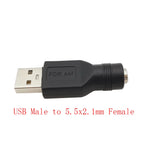 USB 2.0 Type-A to 5.5mm x 2.1mm DC Power Socket Adapter Male Plug to Female Jack 5V Connector for Laptop Black