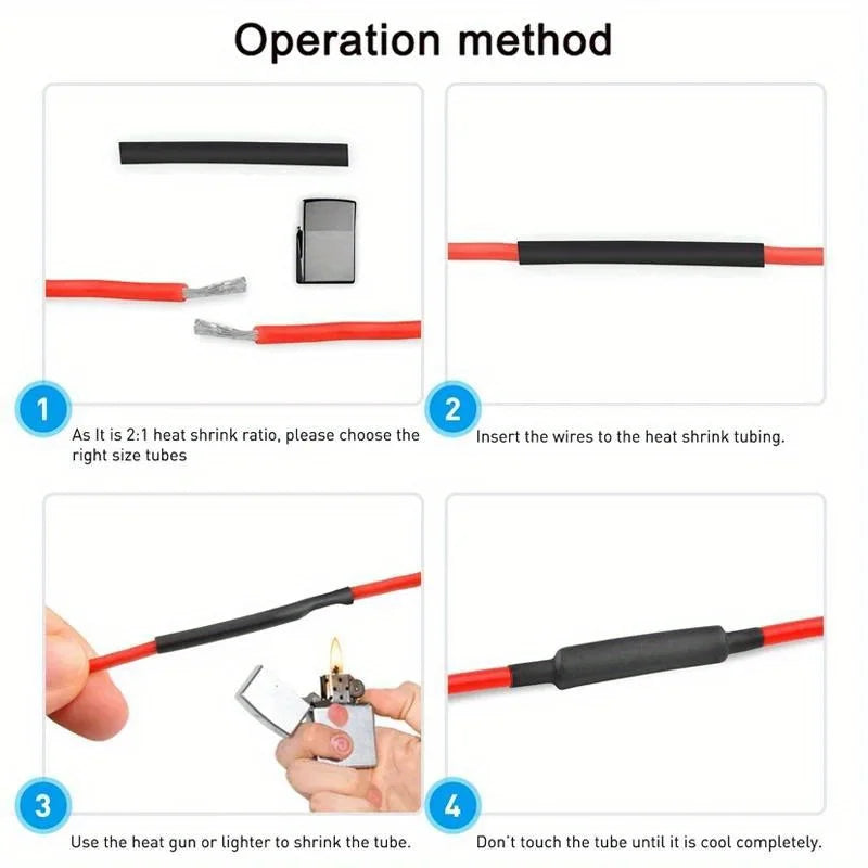 Heat Shrink Tubing Thermoresistant Tube Heat Shrink Wrapping Kit 2:1 Insulation Wire Cable Kit ,For Electrical Wiring and Repair
