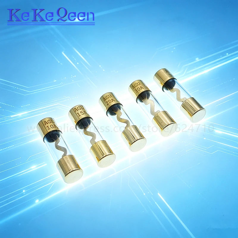 AGU 5AU FUSE 32V 10*38mm 10A 15A 20A 25A 30A 40A 50A 60A 70A 80A 100A Gold Plated Glass Car Audio Fuse