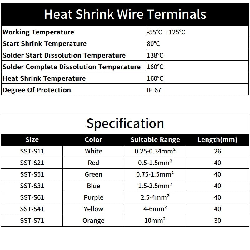 10/50/500pcs Solder Seal Wire Connectors 3:1 Crimp Heat Shrink Insulated Electrical Terminals Butt Splice Waterproof Sleeve
