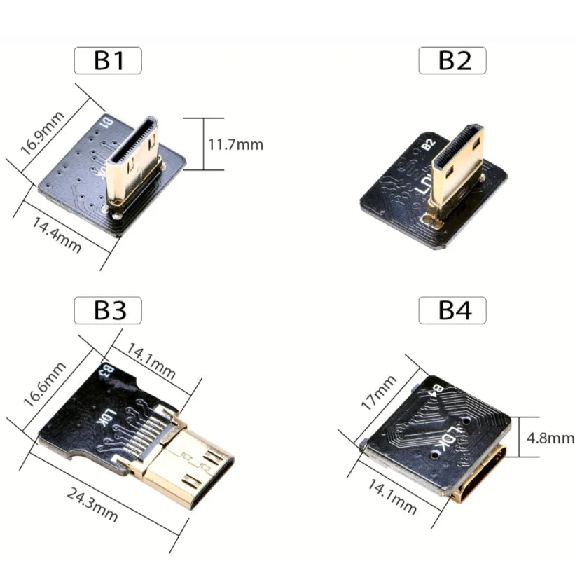 Ribbon FPV HDMI-Compatible Connector Flexible Flat Cable Raspberry Pi 4 Micro HDMI to HDMI/Mini HDMI Female 90 Degree FFC 20pin