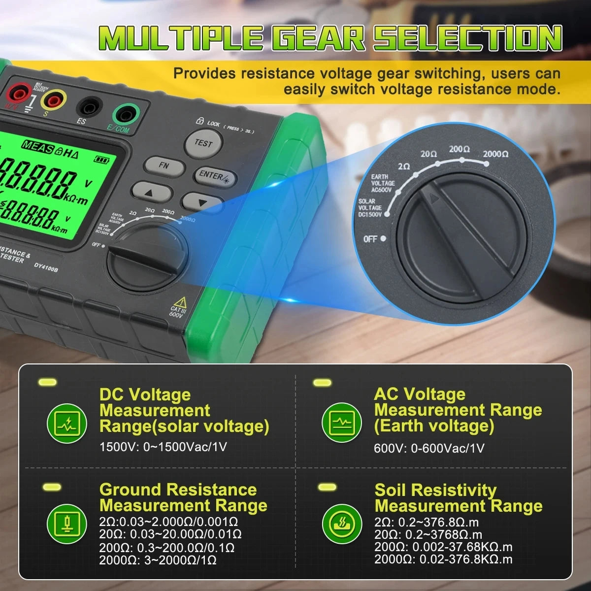 DUOYI 4100B Digital Ground Resistance Test Lightning Protection Detection Measuring Instrument Rocker Ground Resistance Tester